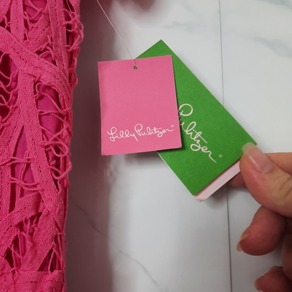 LILLY PULITZER Lace Cotton Dress MarieKate Scalloped Battenberg Pink NEW S - Picture 4 of 10